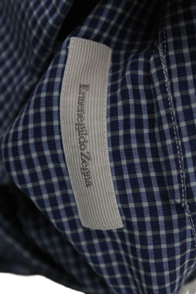 Ermenegildo Zegna Mens Button Up Collared Check Cotton Long Sleeve Blue Size M