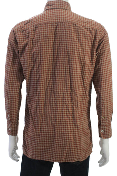 Canali Mens Button Up Brown Check Cotton Blend Shirt Long Sleeve Size M
