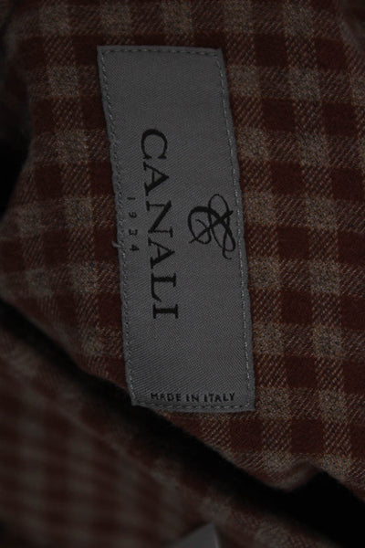 Canali Mens Button Up Brown Check Cotton Blend Shirt Long Sleeve Size M