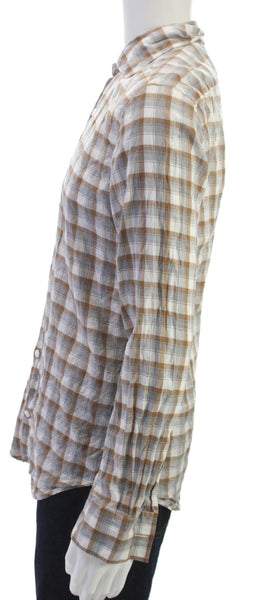 ELEVENTY Mens Collared Plaid Button Up Cotton Shirt Long Sleeve Size M