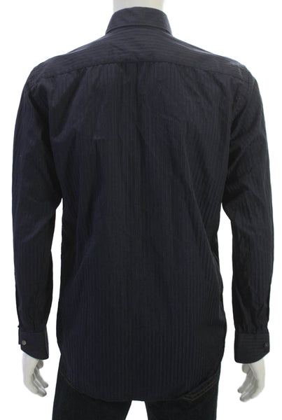 Canali Mens Button Up Shirt Striped Blue Cotton Long Sleeve Size M