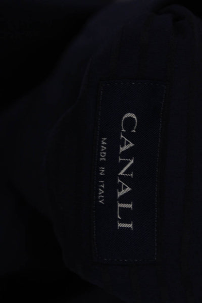 Canali Mens Button Up Shirt Striped Blue Cotton Long Sleeve Size M