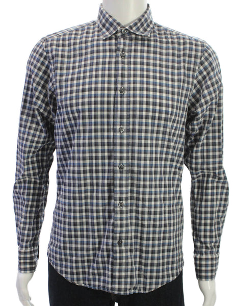 Zegna Sport Mens Button Up Check Cotton Collared Long Sleeve Shirt Size M