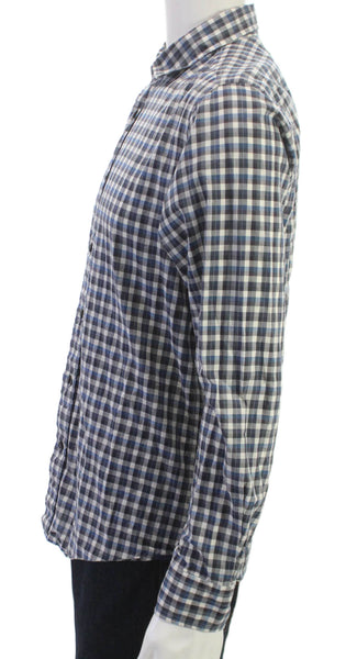 Zegna Sport Mens Button Up Check Cotton Collared Long Sleeve Shirt Size M