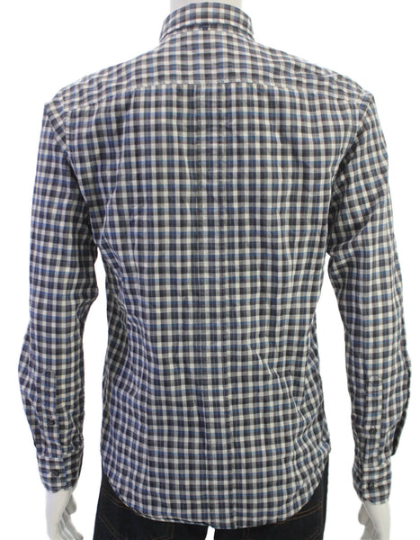 Zegna Sport Mens Button Up Check Cotton Collared Long Sleeve Shirt Size M
