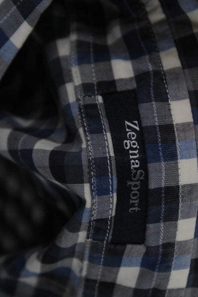 Zegna Sport Mens Button Up Check Cotton Collared Long Sleeve Shirt Size M