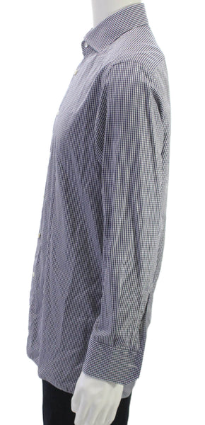 Ermenegildo Zegna Mens Button Up Blue Check Cotton Long Sleeve Shirt Size M