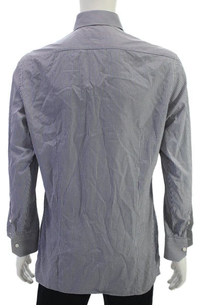 Ermenegildo Zegna Mens Button Up Blue Check Cotton Long Sleeve Shirt Size M