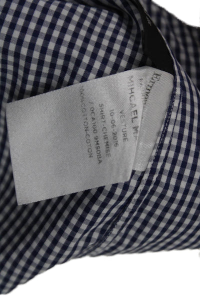 Ermenegildo Zegna Mens Button Up Blue Check Cotton Long Sleeve Shirt Size M