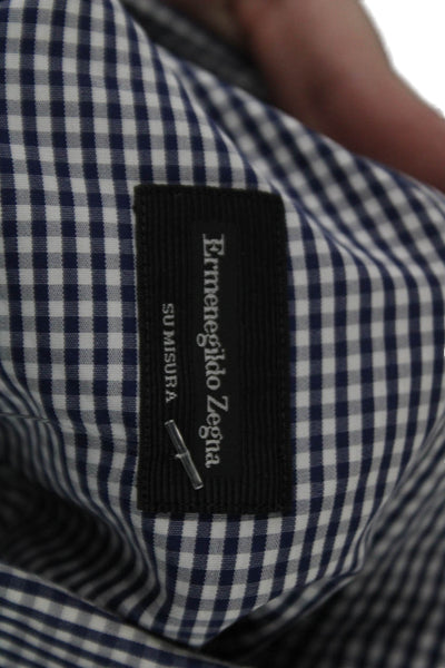 Ermenegildo Zegna Mens Button Up Blue Check Cotton Long Sleeve Shirt Size M