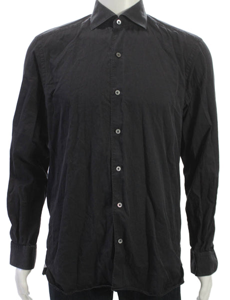 Ermenegildo Zegna Mens Black Cotton Collared Long Sleeve Button Up Shirt Size M