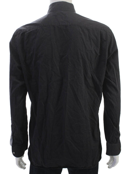 Ermenegildo Zegna Mens Black Cotton Collared Long Sleeve Button Up Shirt Size M