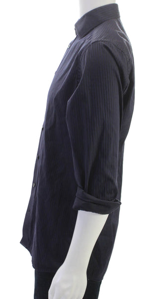 Eton Mens Blue Striped Button Up Dress Shirt Cotton Blend Long Sleeve Size M