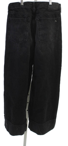 Rag & Bone Womens Wide Leg Jeans Black High Rise Button Size 29