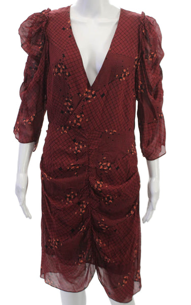 Hofmann Copenhagen Women Shift Dress Red V Neck 3/4 Sleeve Viscose Size L
