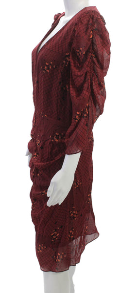 Hofmann Copenhagen Women Shift Dress Red V Neck 3/4 Sleeve Viscose Size L