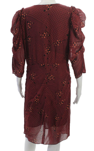 Hofmann Copenhagen Women Shift Dress Red V Neck 3/4 Sleeve Viscose Size L