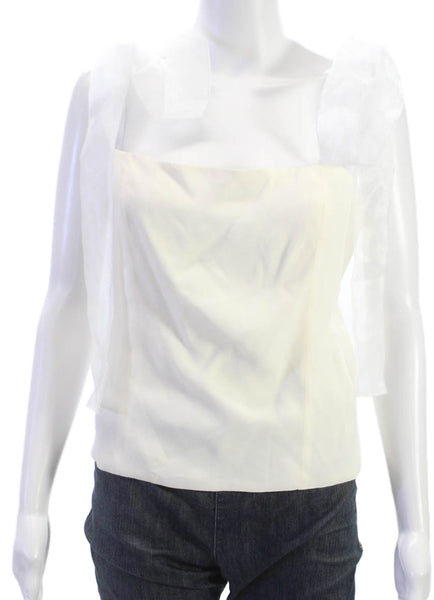 Reformation Women Ivory Viscose Square Neck Sleeveless Blouse Zip Size 10