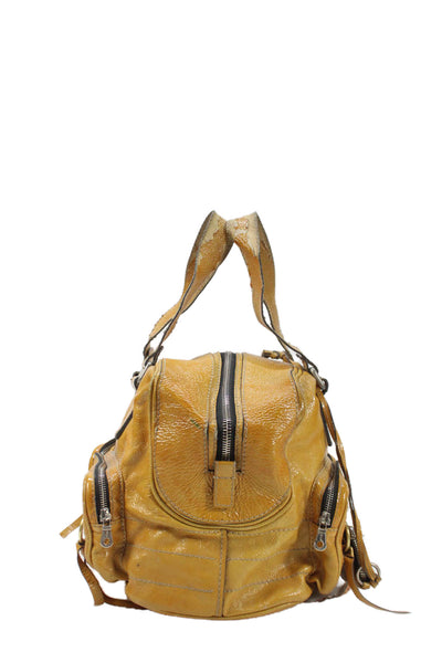 Chloe Womens Patent Leather Zipper Closure Satchel Shoulder Handbag Yellow