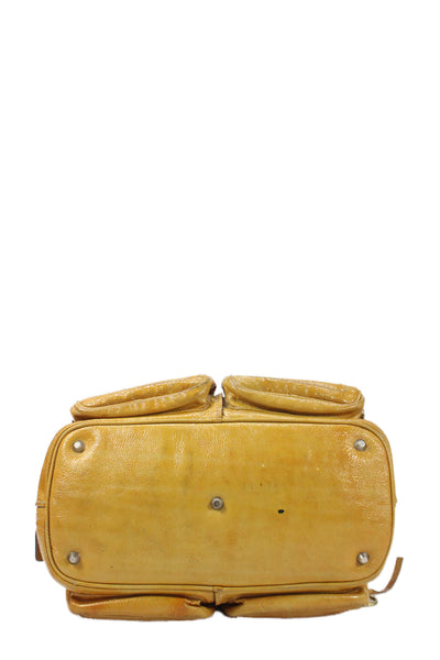 Chloe Womens Patent Leather Zipper Closure Satchel Shoulder Handbag Yellow