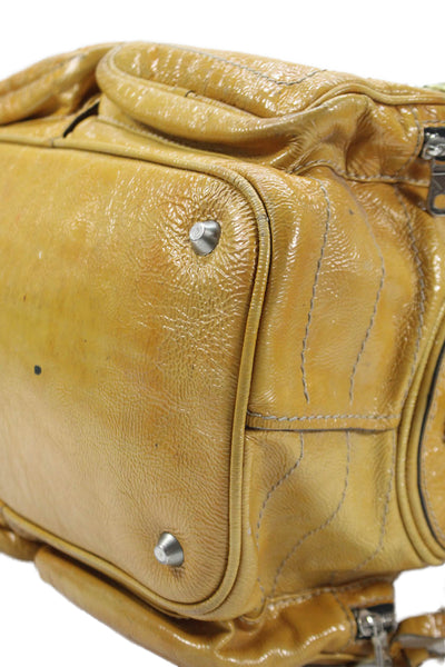 Chloe Womens Patent Leather Zipper Closure Satchel Shoulder Handbag Yellow
