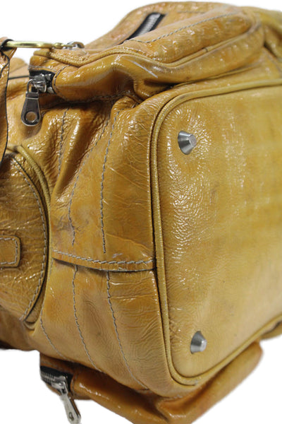 Chloe Womens Patent Leather Zipper Closure Satchel Shoulder Handbag Yellow