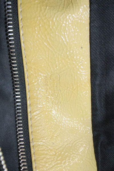 Chloe Womens Patent Leather Zipper Closure Satchel Shoulder Handbag Yellow