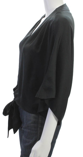 Ramy Brook Women Black Kimono Blouse V Neck 3/4 Sleeve Petite Size XS