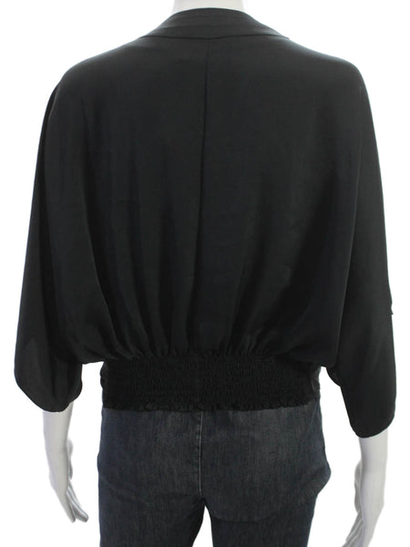 Ramy Brook Women Black Kimono Blouse V Neck 3/4 Sleeve Petite Size XS