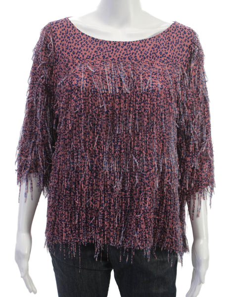 Odeeh Women Tunic Animal Print Boatneck 3/4 Sleeve Multicolor Size 36