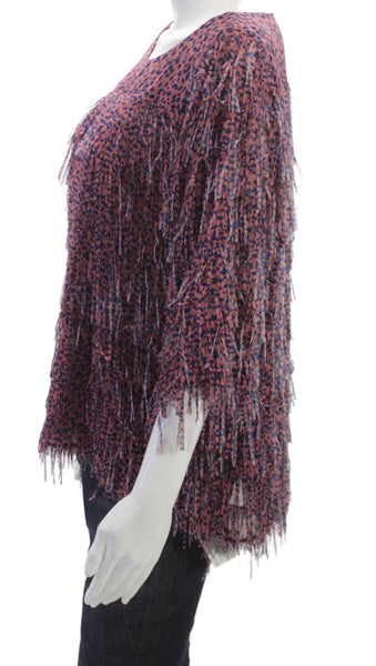 Odeeh Women Tunic Animal Print Boatneck 3/4 Sleeve Multicolor Size 36