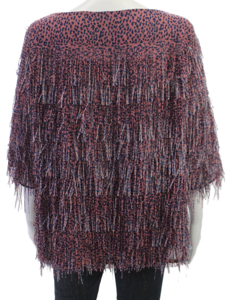 Odeeh Women Tunic Animal Print Boatneck 3/4 Sleeve Multicolor Size 36
