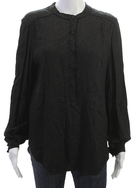 Zadig & Voltaire Women Black Viscose Henley Button Long Sleeve Blouse Size M
