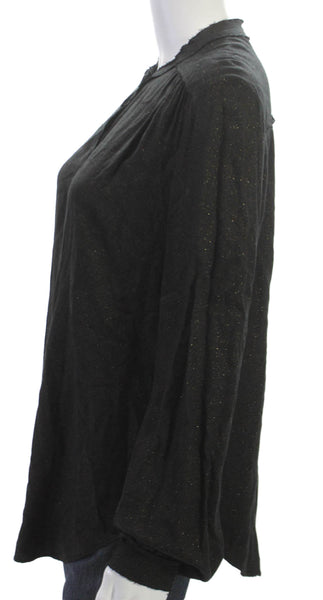 Zadig & Voltaire Women Black Viscose Henley Button Long Sleeve Blouse Size M