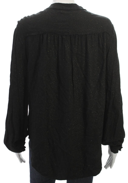 Zadig & Voltaire Women Black Viscose Henley Button Long Sleeve Blouse Size M