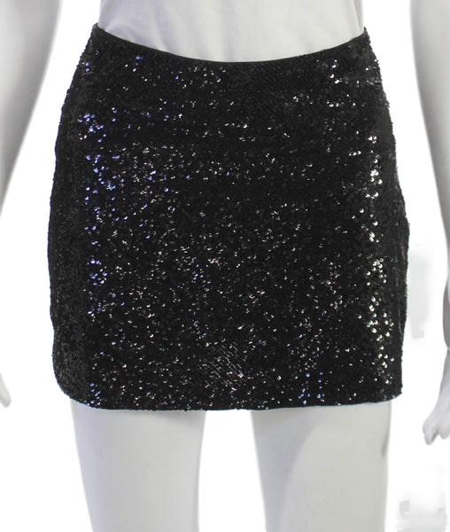 Haute Hippie Womens Black Silk Mini Skirt Zip Closure Size M