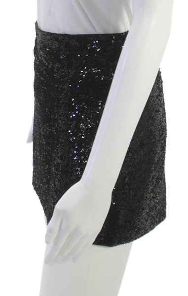 Haute Hippie Womens Black Silk Mini Skirt Zip Closure Size M