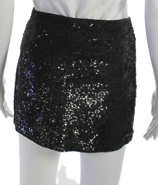 Haute Hippie Womens Black Silk Mini Skirt Zip Closure Size M