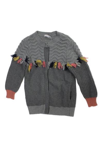 Stella McCartney Kids Girls Knit Long Sleeve Cardigan Sweater Gray Size 8