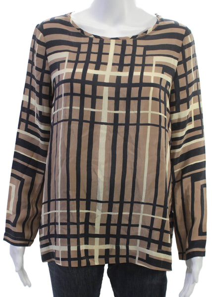 Maliparmi Women Geometric Cotton Round Neck Long Sleeve Blouse Beige Size 42