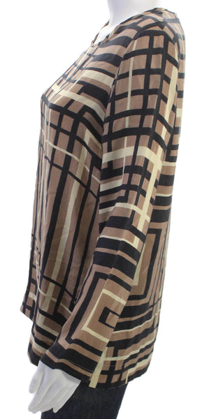 Maliparmi Women Geometric Cotton Round Neck Long Sleeve Blouse Beige Size 42