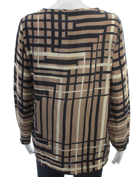 Maliparmi Women Geometric Cotton Round Neck Long Sleeve Blouse Beige Size 42