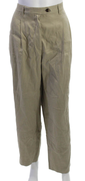 Lafayette 148 New York Women Dress Pants Beige Abaca Button Solid Size 10