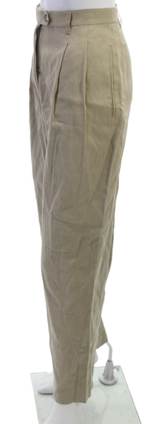 Lafayette 148 New York Women Dress Pants Beige Abaca Button Solid Size 10