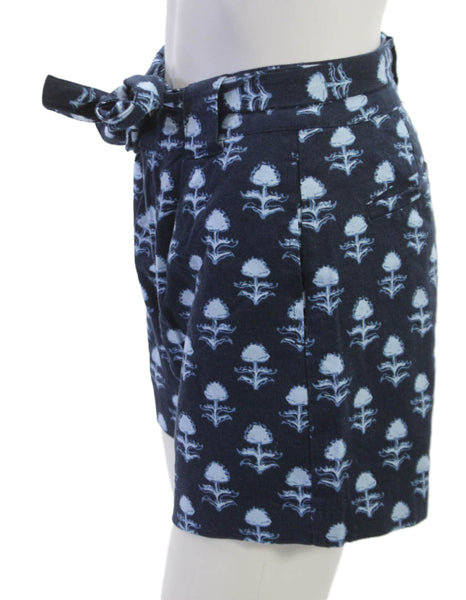 Johnnie-o Women Paperbag Linen Floral Shorts Blue Size 0