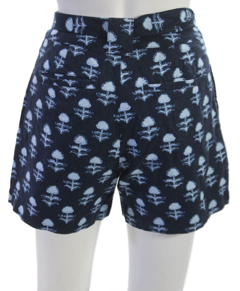 Johnnie-o Women Paperbag Linen Floral Shorts Blue Size 0