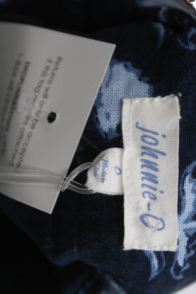 Johnnie-o Women Paperbag Linen Floral Shorts Blue Size 0