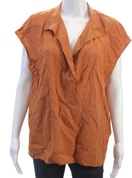Vince Women Basic Rayon Collared Sleeveless Pullover Blouse Orange Size L