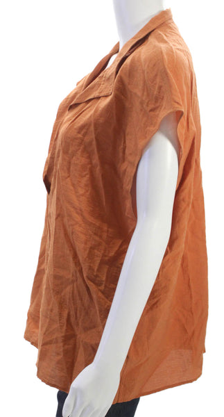 Vince Women Basic Rayon Collared Sleeveless Pullover Blouse Orange Size L
