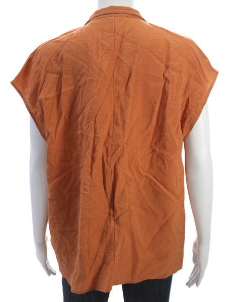 Vince Women Basic Rayon Collared Sleeveless Pullover Blouse Orange Size L